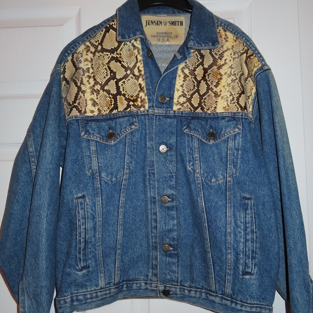 Vintage Jensen Smith Denim jacket Jeans Snake Skin Style Biker Punk Rock Grunge